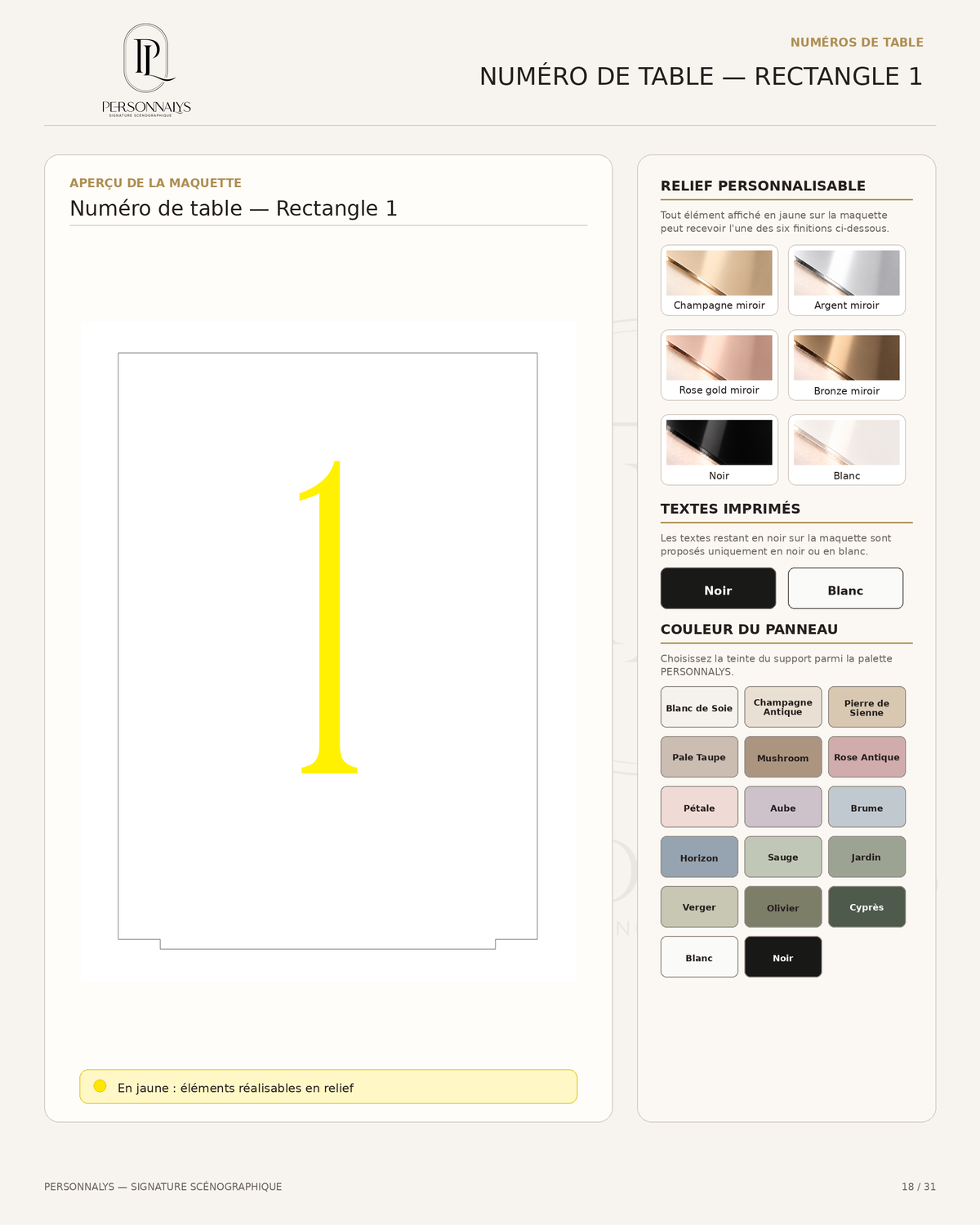Options du numéro de table rectangle modèle 1 PERSONNALYS