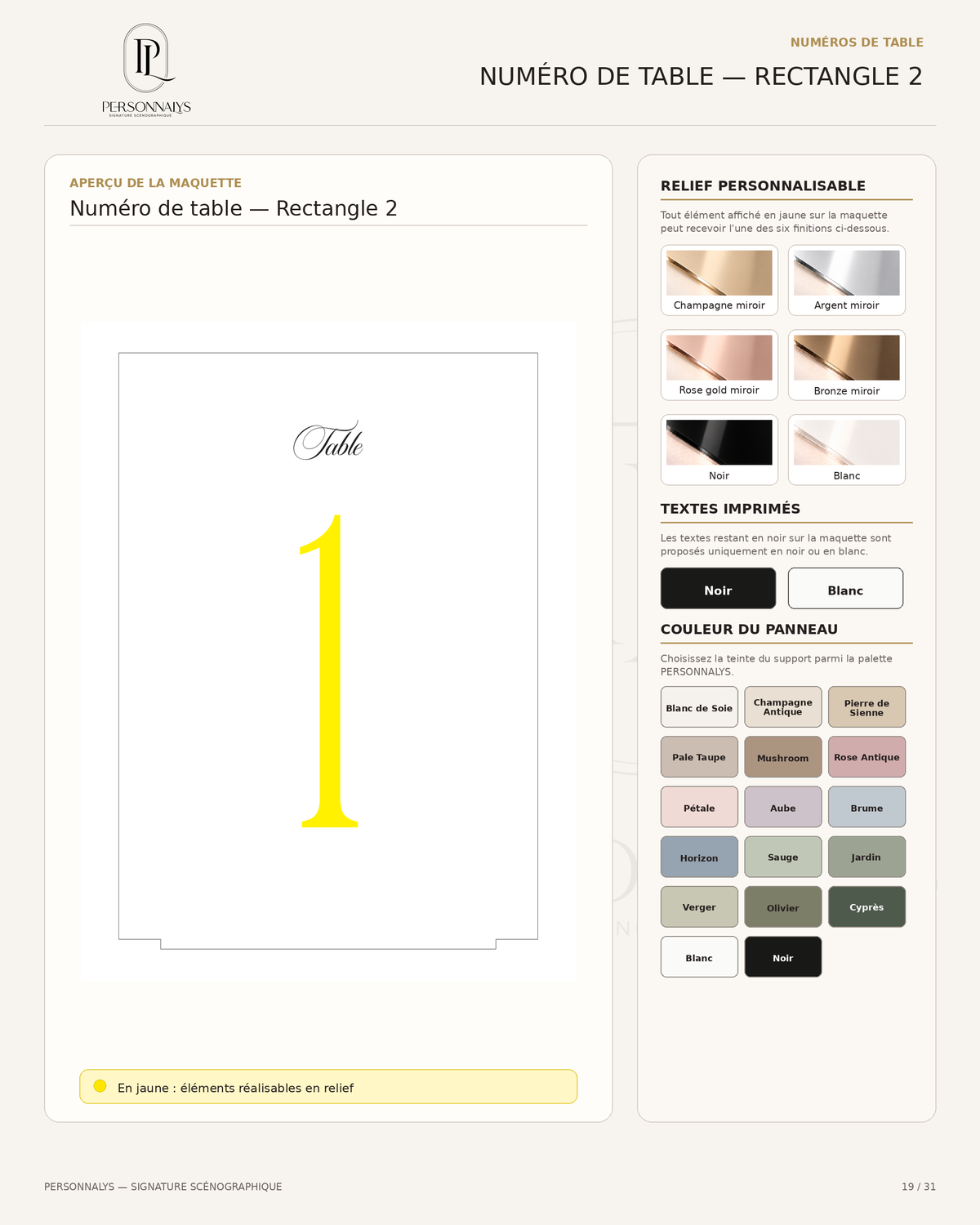 Options du numéro de table rectangle modèle 2 PERSONNALYS