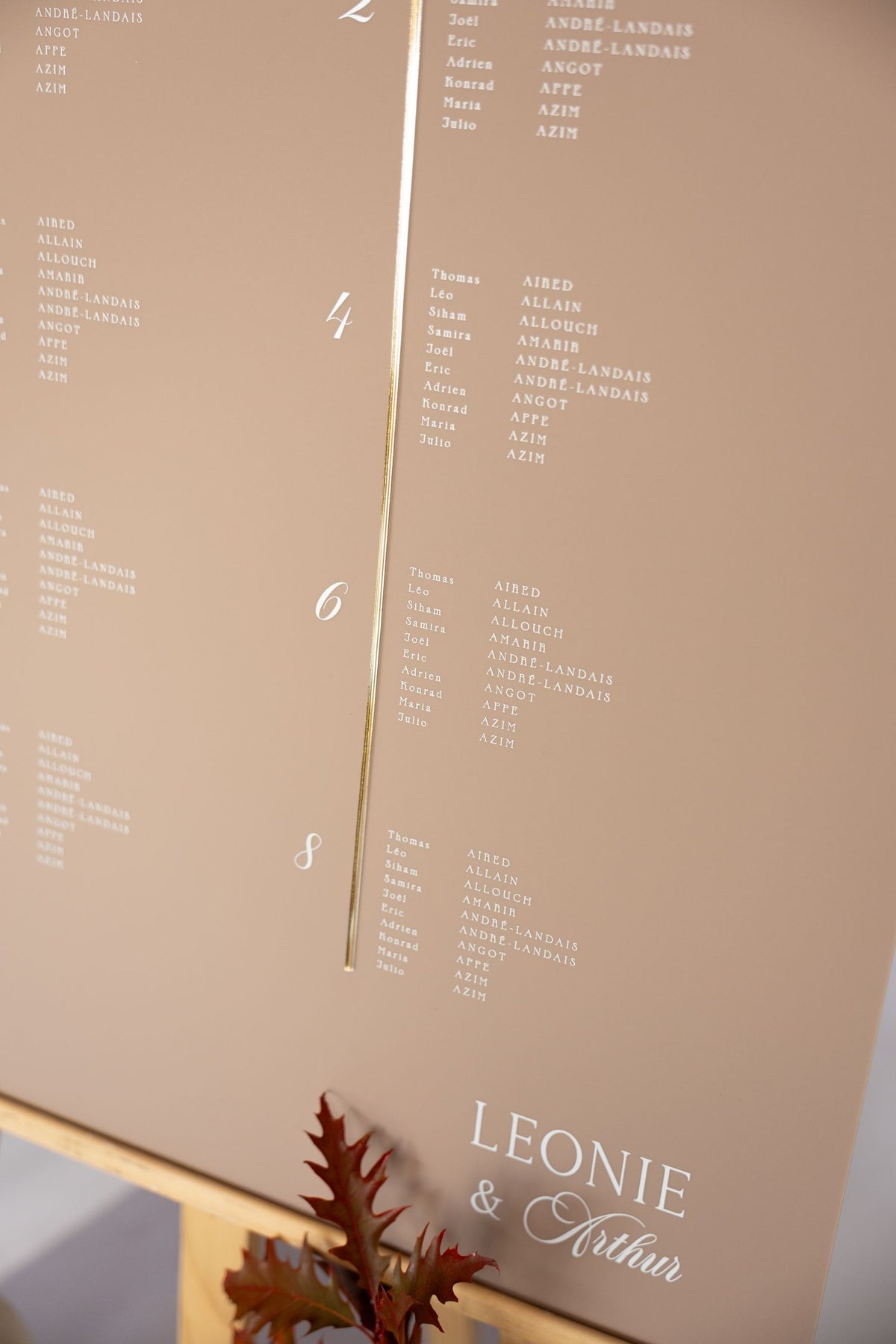 Détail des listes du plan de table Romance