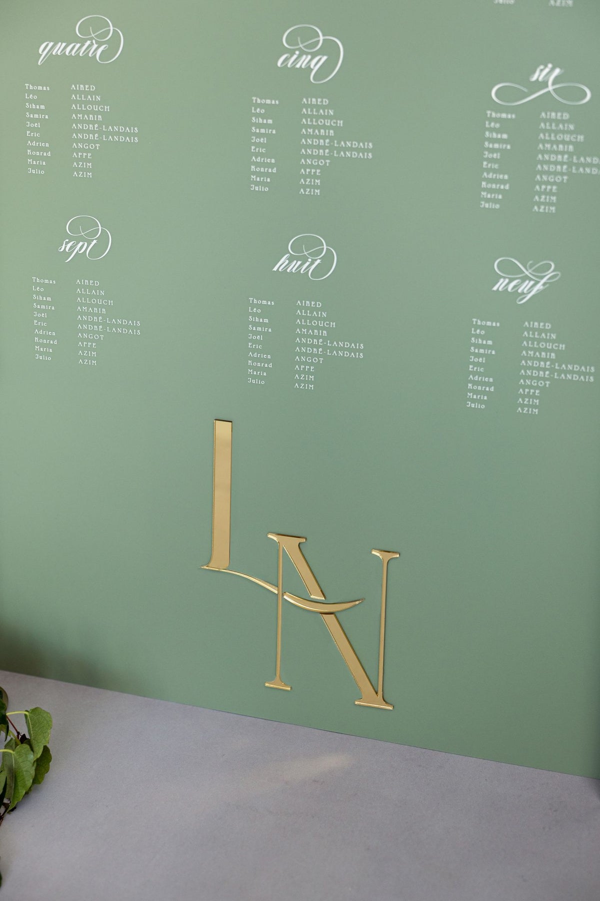 Détail des listes du plan de table sauge Emblème