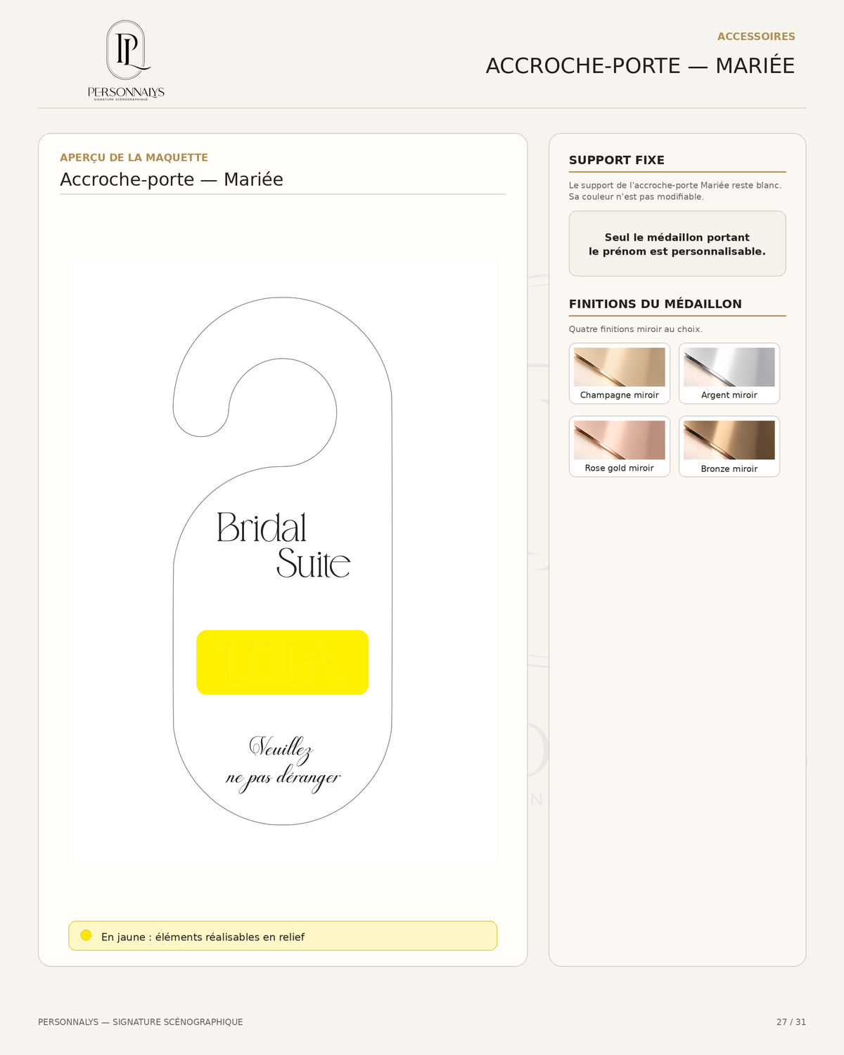 Options de l’accroche-porte mariée blanc PERSONNALYS