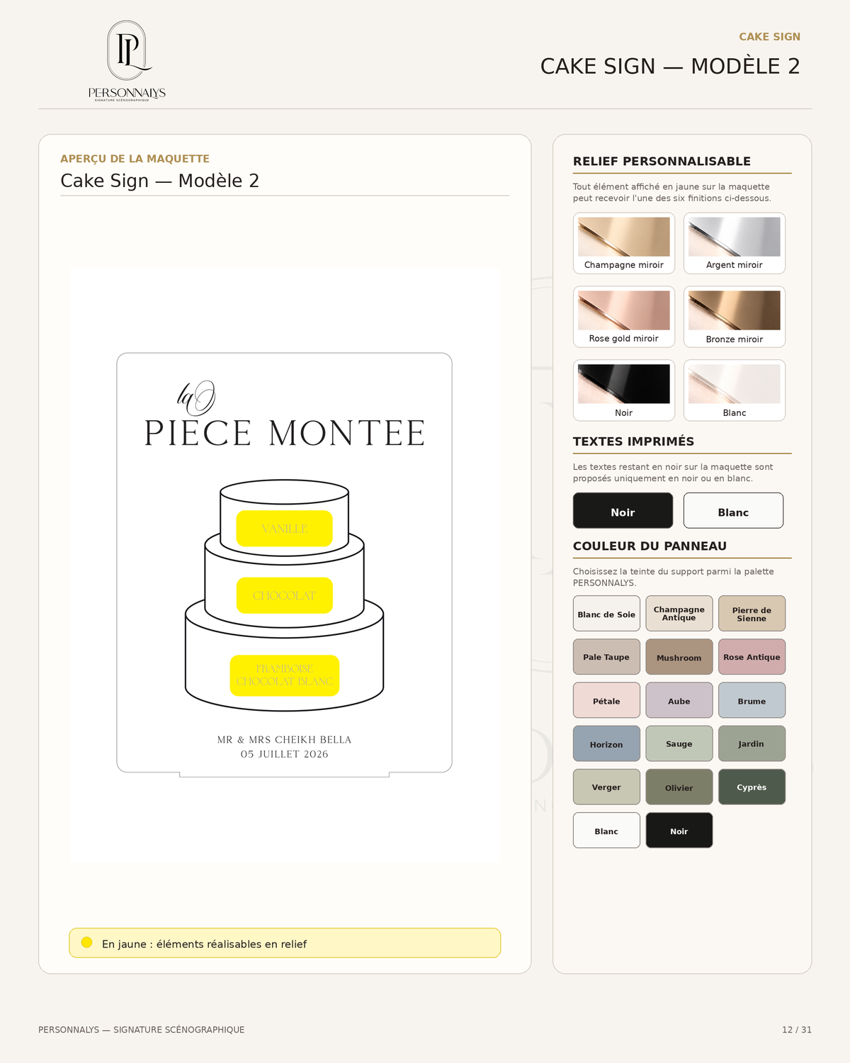 Options de personnalisation du Cake Sign modèle 2 PERSONNALYS