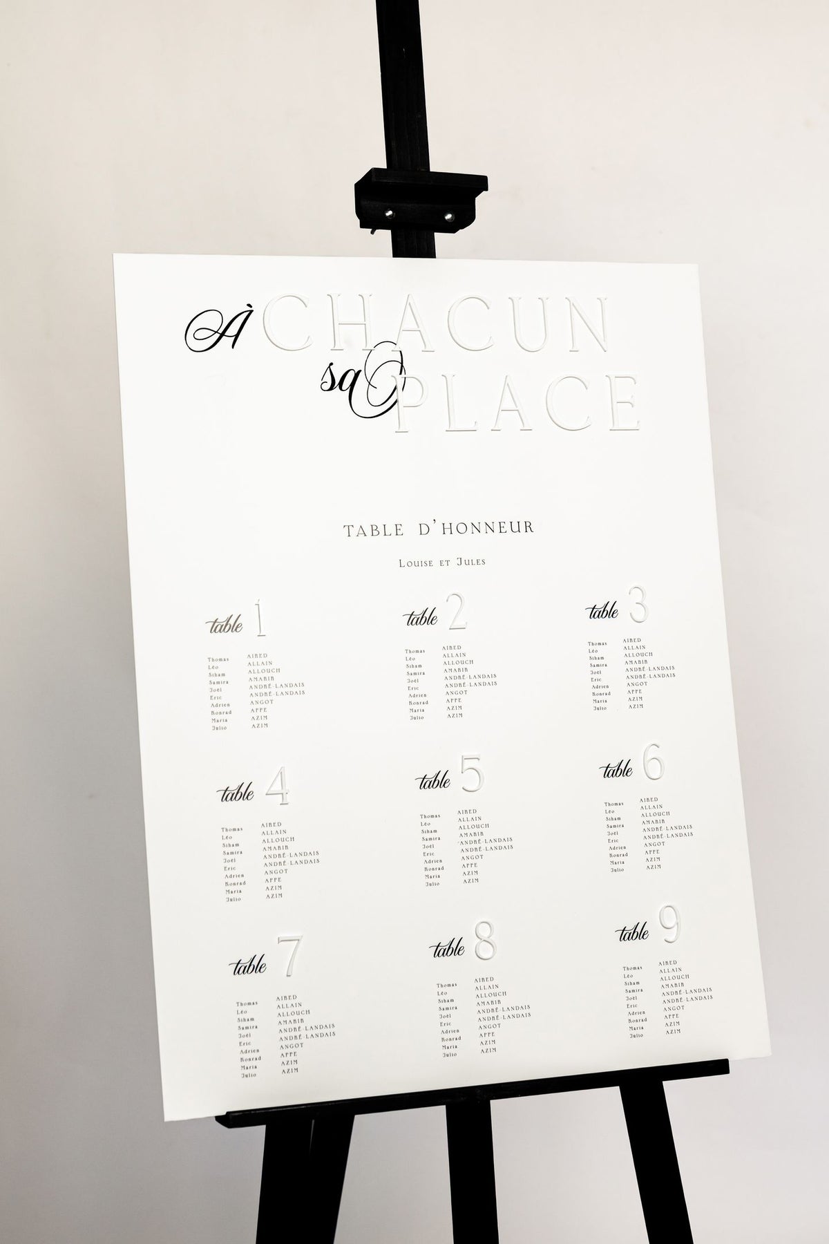 Plan de table Éditorial blanc présenté sur chevalet