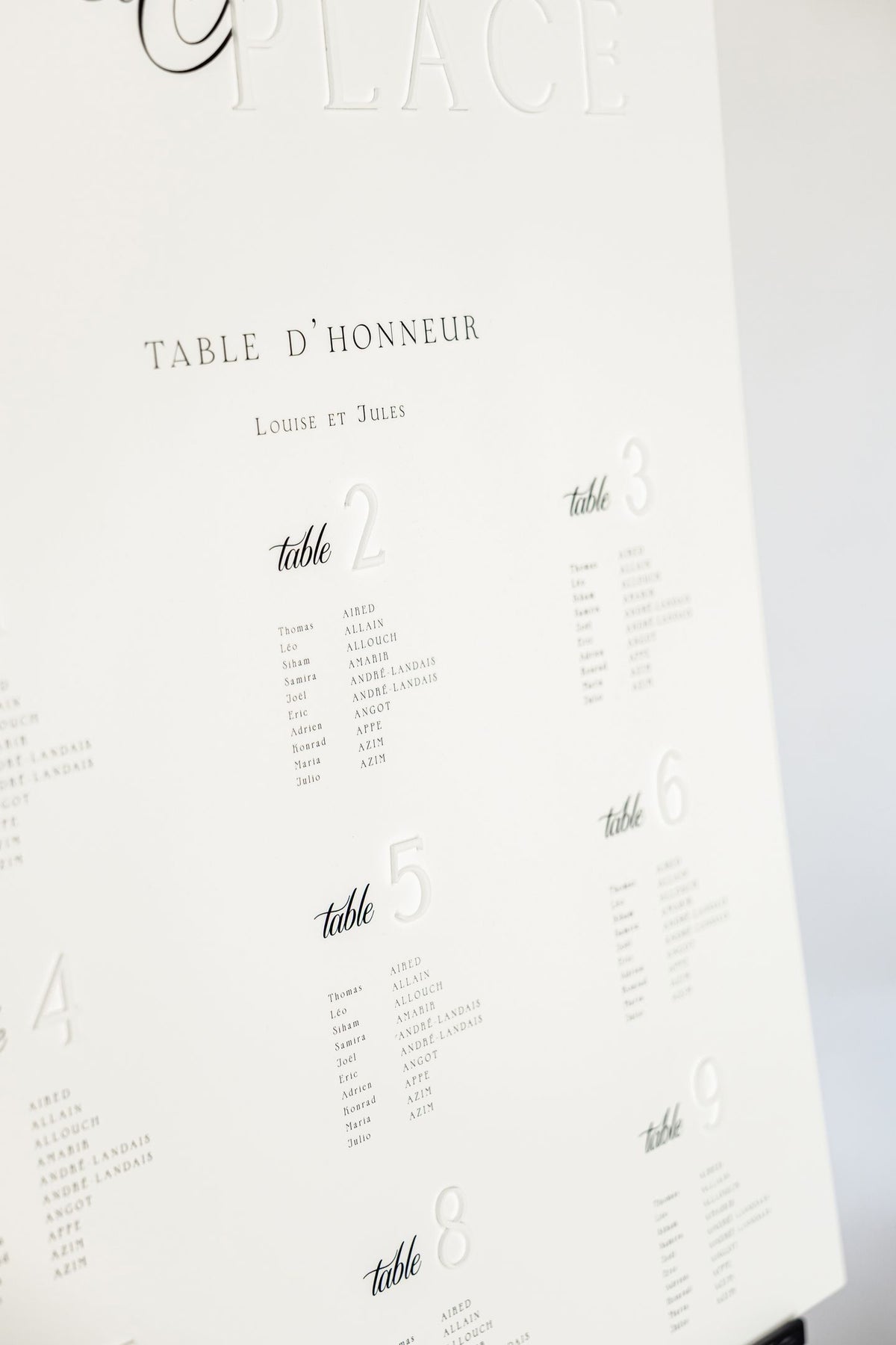 Détail du plan de table Éditorial blanc